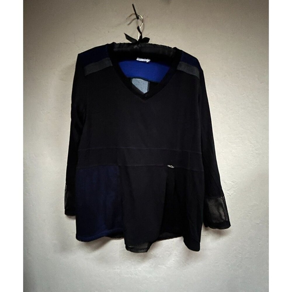 Deca Paris Women's Peplum Top Mesh Trim V-Neck Long Sleeve Blouse Size 4 Black